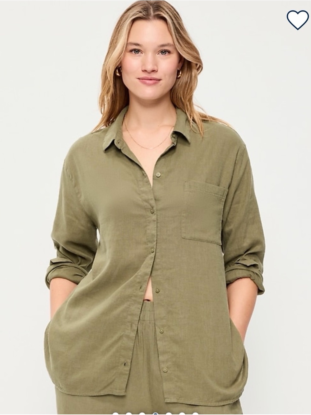 Relaxed Olive Button-Up Shirt - Women
